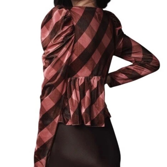 Maeve Anthropologie Womens Velvet Babydoll Top Puff Shoulders Pink Size Large - Picture 2 of 3